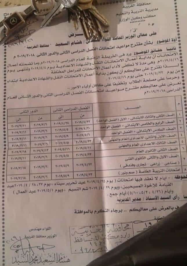 جدول امتحانات اخر العام 2024 محافظة الغربية